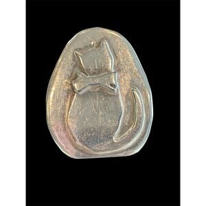 Vtg Sterling Silver Cat With Bow Oval Brooch Sterling Silver 925 11.46g